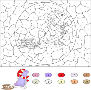 儿童按数字教育游戏的颜色。 有趣的卡通龙
