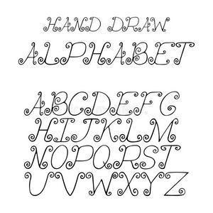 手画字母表字母，下面有卷发