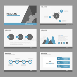 蓝色黑色演示模板信息图表元素平面设计一套小册子传单营销广告