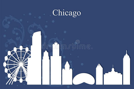 芝加哥城市天际线轮廓蓝色背景