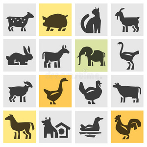 农场动物图标设置。 符号和符号