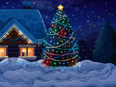 圣诞树和房子的圣诞背景