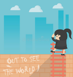 概念卡通商业女人出去看世界照片