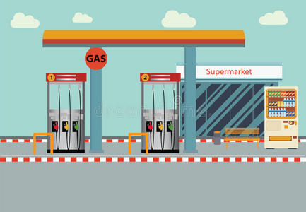 加油站矢量平面插图.照片