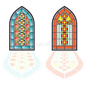 老式框架. 教堂彩色玻璃窗照片