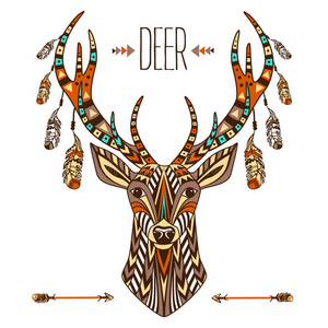 民族图腾鹿的民族图腾. 带有装饰品的鹿的纹身.