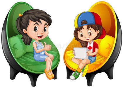 艺术 孩子们 形象 照片 主题 沙发 女孩 座位 绘画 朋友