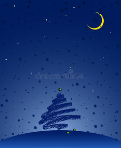 颜色 冷杉 形象 杉树 圣诞节 招呼 插图 下雪 天空 月亮