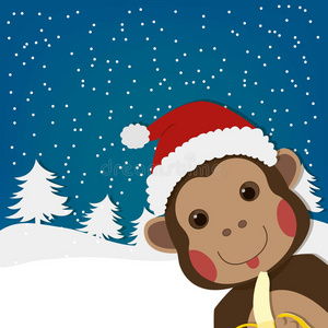 有趣的猴子，新年和圣诞贺卡，卡通人物插图