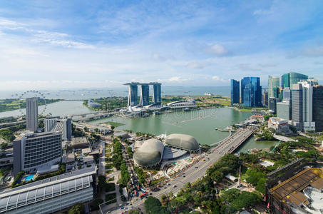 新加坡城市的鸟瞰，天空晴朗