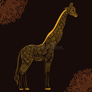 美丽的成年长颈鹿。 手绘插图