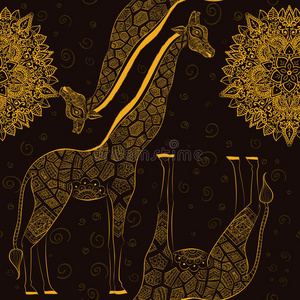 美丽的成年长颈鹿。 手绘插图
