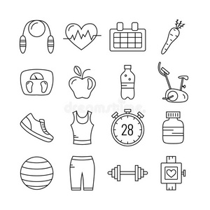 美女 健康 苹果 规模 插图 身体 适合 训练 健身房 食物