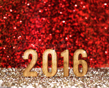 2016年在红色和金色的闪光背景，假日概念德