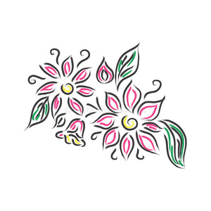 花卉设计，造型花卉，矢量插图，素描，涂鸦