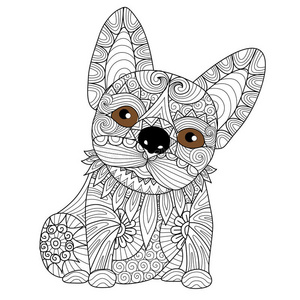 手绘小狗手绘斗牛犬小狗为成人着色书插画