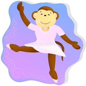 计算机 粉红色 卡通 招呼 卡片 跳舞 猕猴 芭蕾舞演员