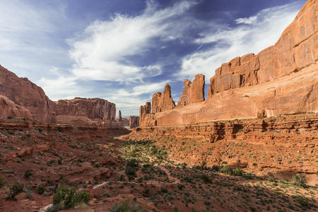 近的 岩石 拱门 长的 峡谷地带 沙漠 腐蚀 美丽的 美女