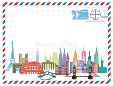 德国 图形化 亚洲 美国 大门 插图 航空邮件 说明 自由