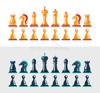 平面设计孤立的黑白国际象棋人物