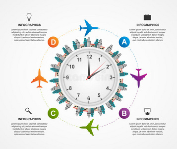 抽象全球飞机信息图形设计模板。
