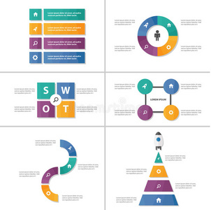 6个摘要展示模板摘要信息图表元素平面设计集小册子传单营销