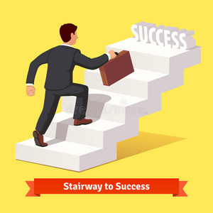 商人爬上成功的阶梯照片