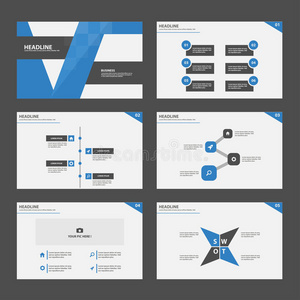蓝色黑色信息图元素展示模板平面设计集