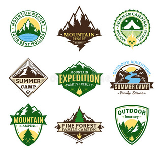 公园 森林 箭头 娱乐 徽章 横幅 冒险 偶像 露营 签名