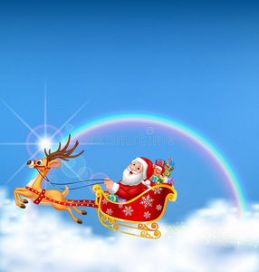 搭扣 季节 飞行 十二月 插图 天空 圣诞老人 风景 卡通