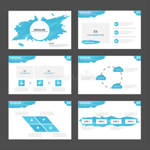 抽象蓝水演示模板信息图元素平面设计集小册子传单营销