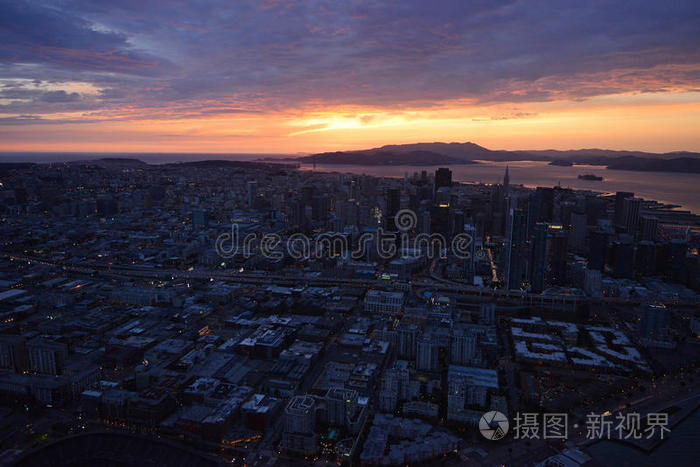 鸟瞰日落旧金山