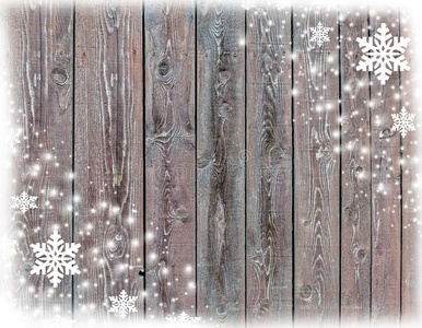 圣诞卡背景与雪花和木制纹理