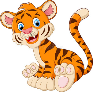 可爱的老虎卡通坐姿照片