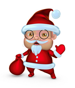 可爱的圣诞老人带礼物袋3D插图