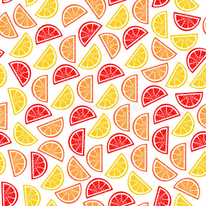 柑橘无缝图案。 热带水果片