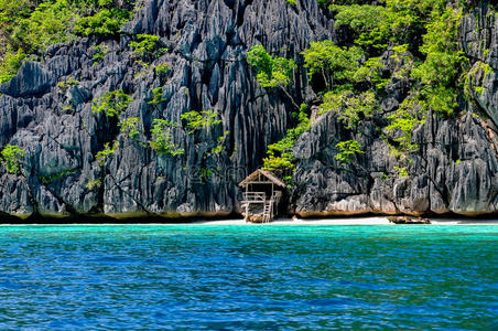 岩石 深的 海岸 海洋 菲律宾 科隆 公园 竹子 海滩 洞穴