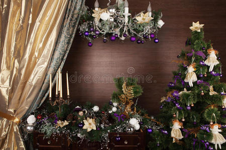 圣诞节和新年装饰木制背景复古