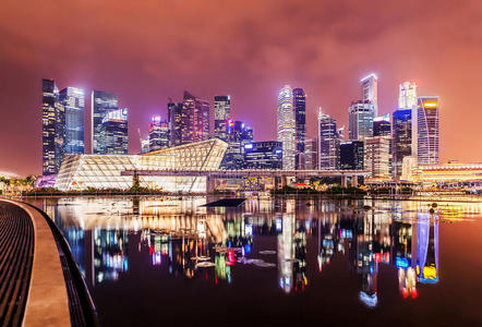 建筑 照亮 外部 场景 亚洲 黄昏 反射 新加坡 地标 城市