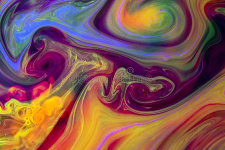 水下五颜六色的液体. 迷幻的颜色.照片