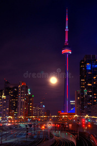 建筑 月亮 市中心 摩天大楼 傍晚 闪耀 多伦多 场景 风景