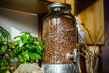 咖啡豆的玻璃容器
