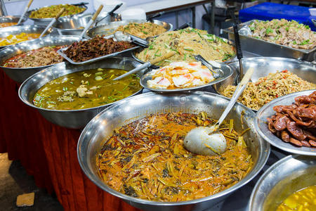 市场 亚洲 烹调 食物 热的 油炸 吃饭 辣椒 瓷器 晚餐