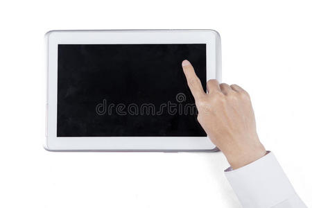 商人手指指向平板电脑