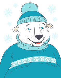 可爱的北极熊穿着毛衣肖像
