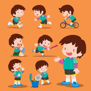 可爱的男孩很多动作照片