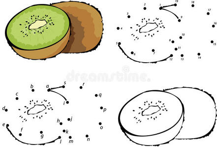 卡通猕猴桃。 矢量插图。 着色和点对点游戏