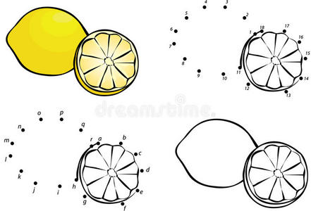 卡通柠檬。 矢量插图。 着色和点对点游戏