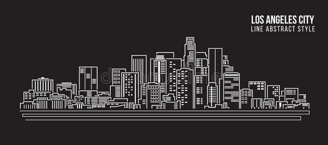 城市景观建筑线条艺术矢量插图设计洛杉矶市