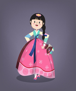 穿着韩国传统服装的女孩照片